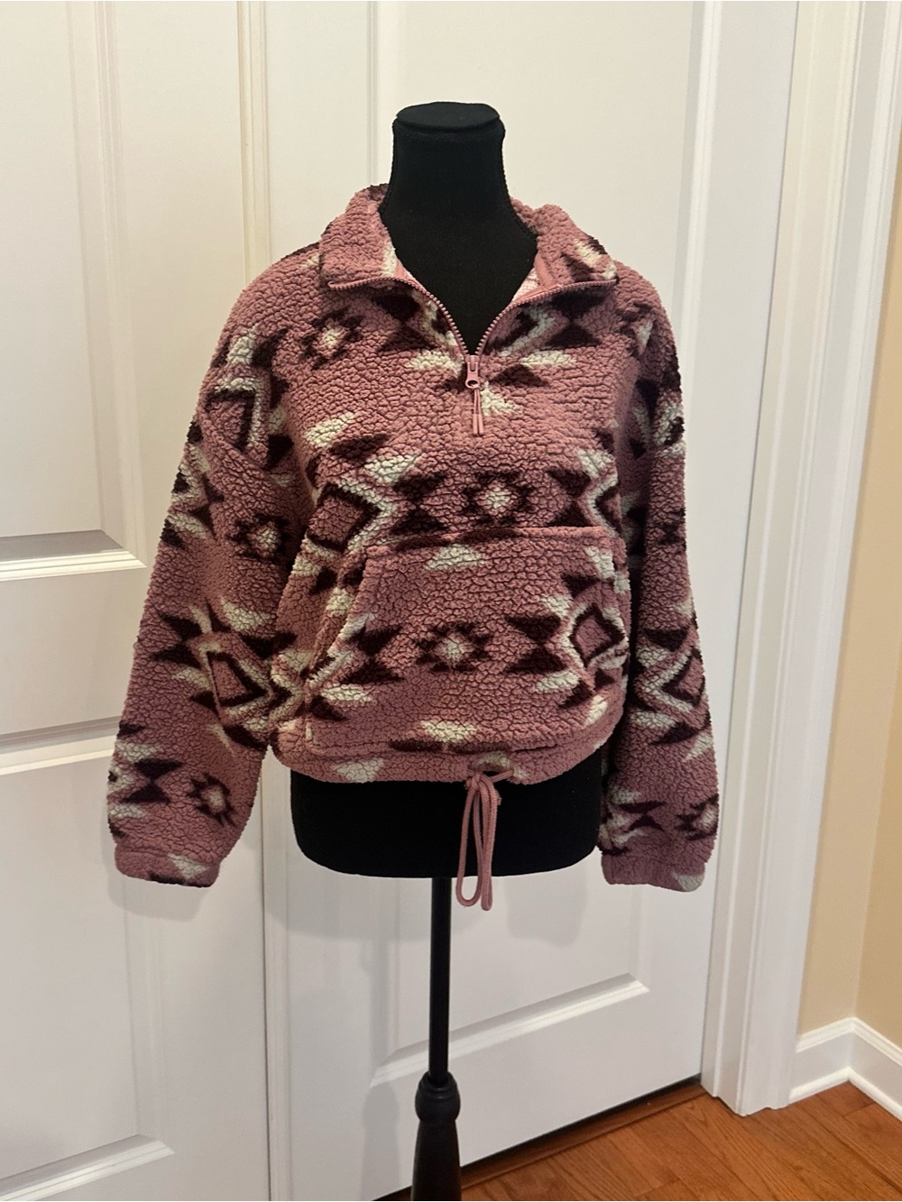 Hippie Rose Mauve Aztec Sherpa Half-Zip Pullover